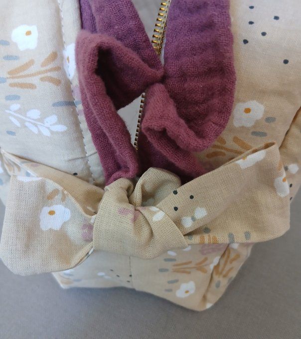  Trousse fleurie beige & 5 Lingettes Lavables