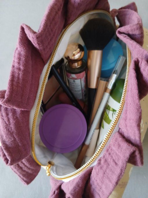  Trousse fleurie beige & 5 Lingettes Lavables