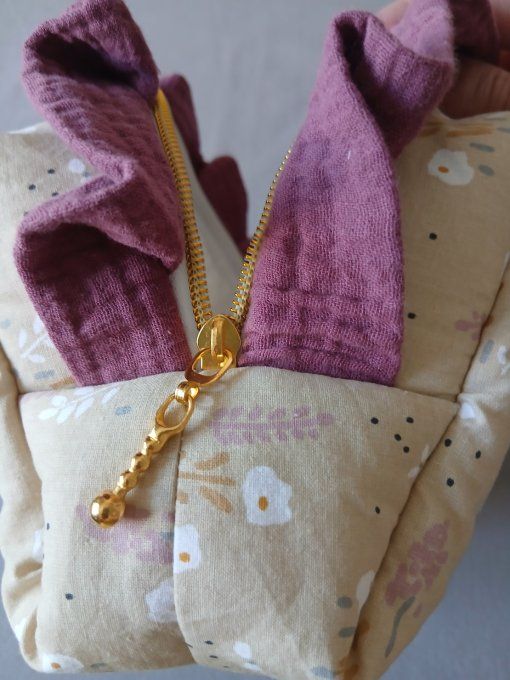  Trousse fleurie beige & 5 Lingettes Lavables
