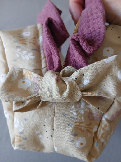  Trousse fleurie beige & 5 Lingettes Lavables