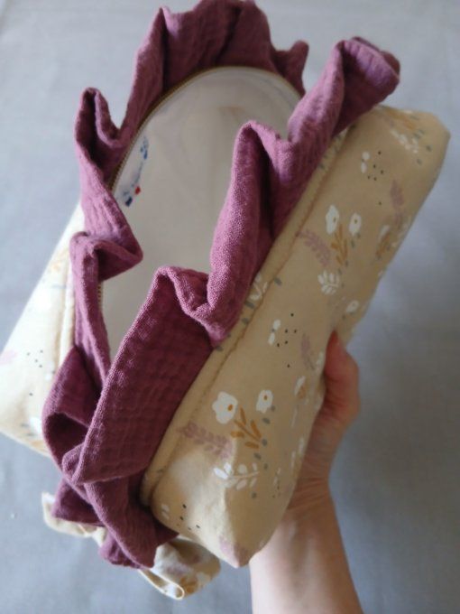  Trousse fleurie beige & 5 Lingettes Lavables