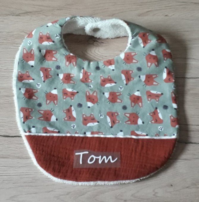 Bavoir bébé garçon en coton, double gaze, éponge bambou