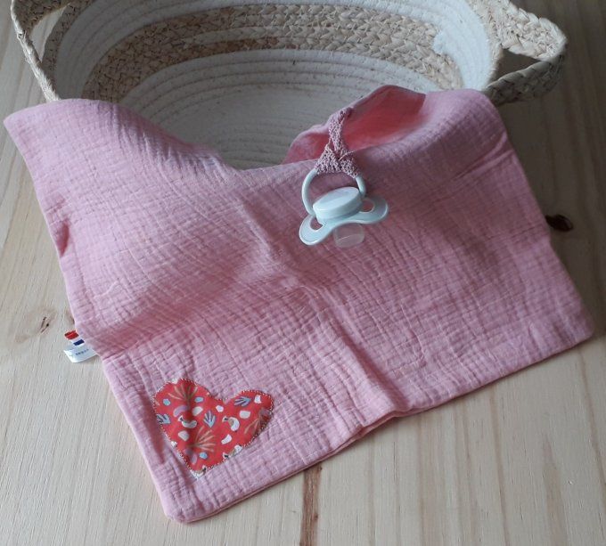 Attache-tétine lange, doudou en double gaze pour filles