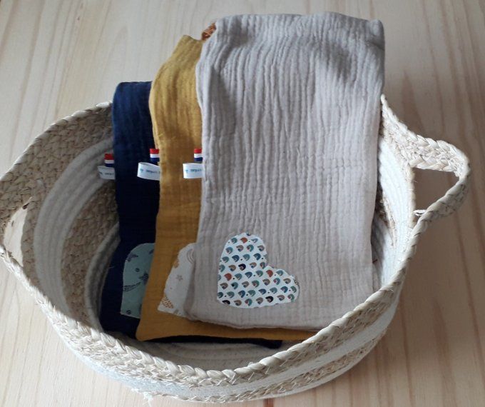 Attache-tétine lange, doudou en double gaze pour garçons