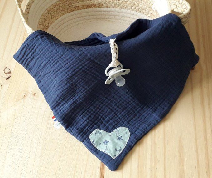 Attache-tétine lange, doudou en double gaze pour garçons
