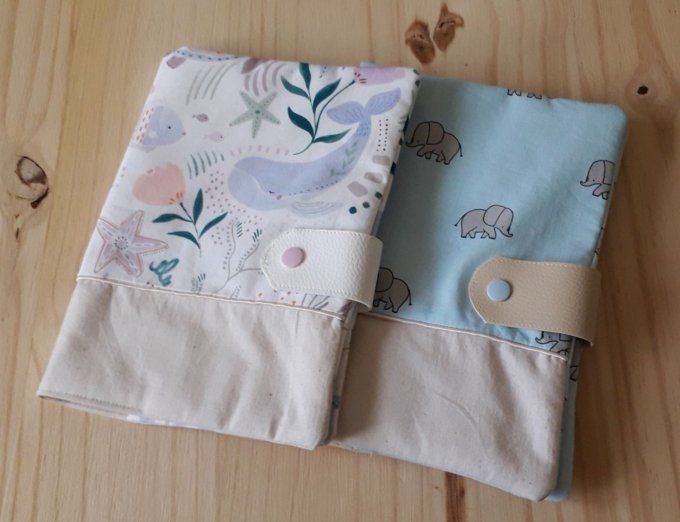 Protège carnet de santé animaux marins, dauphin, tortue, éléphants