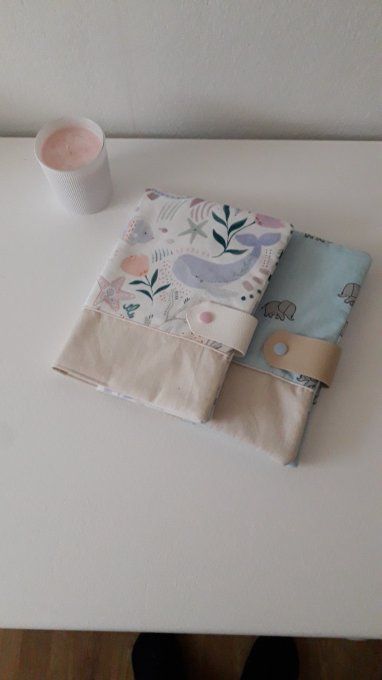 Protège carnet de santé animaux marins, dauphin, tortue, éléphants