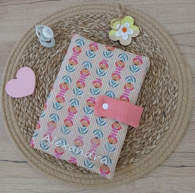 Protège carnet de santé Fleur rose ou Rayure