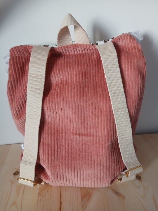 Sac à dos maternelle personnalisé – Rose poudré & Léopard