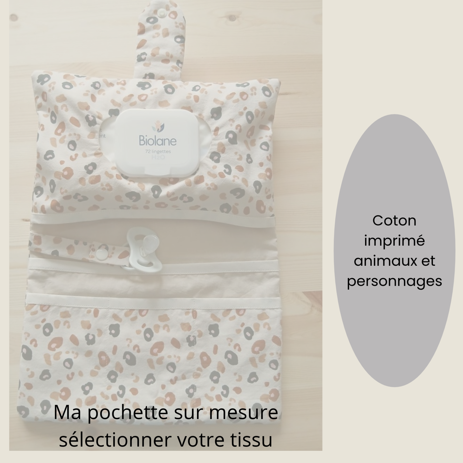Pochette à langer prénom coton animaux/personnages