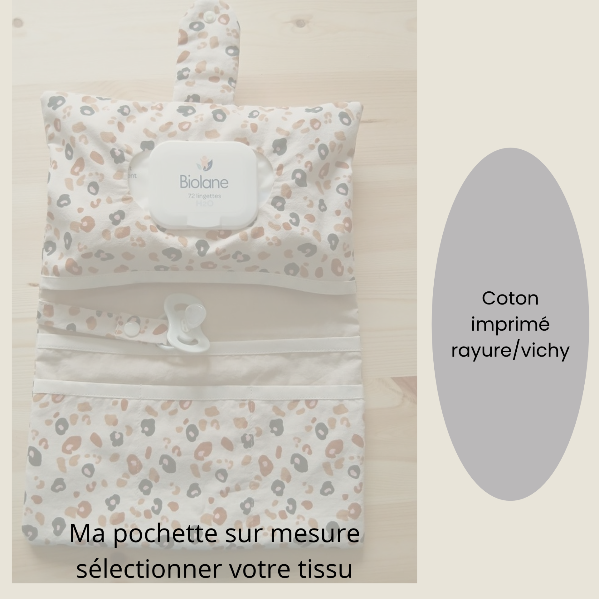 Pochette à langer prénom coton graou/rayure/vichy