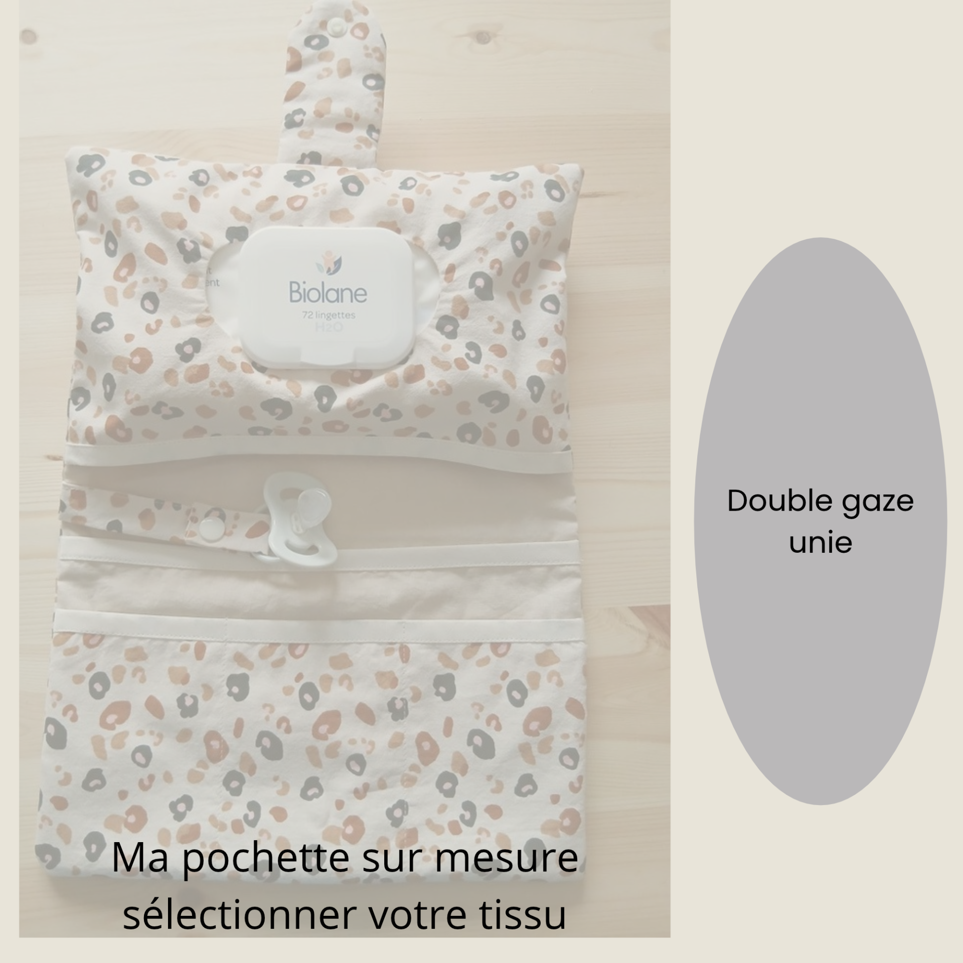 Pochette à langer prénom en double gaze unie