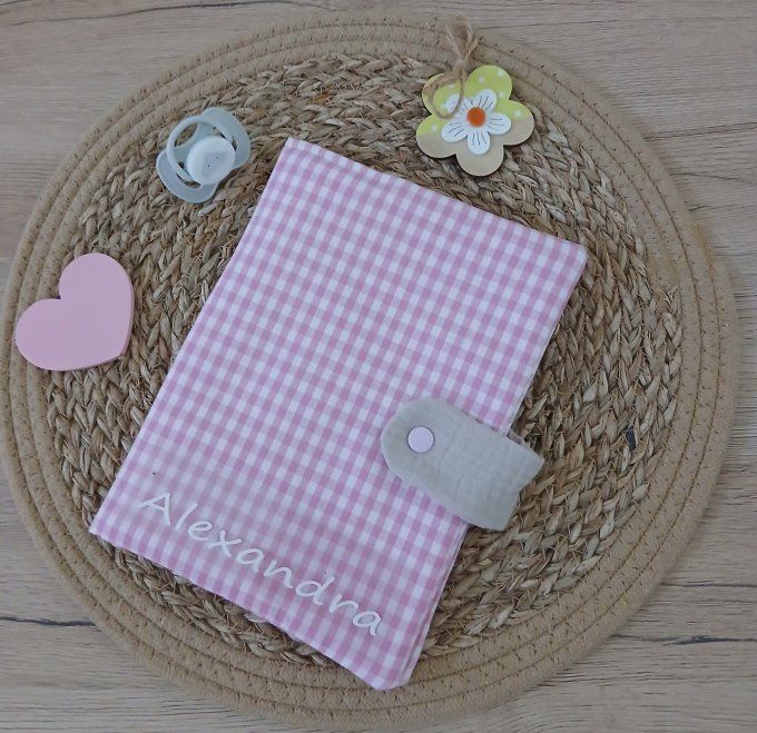 Pochon maternelle en coton – Vichy rose – 30 x 27 cm